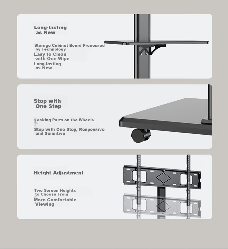 CABTE Mobile TV Stand Floor-Standing for 32/43/55/65/75 Inch TVs, Universal TV Bracket for Multiple Brands, Pearl White 15