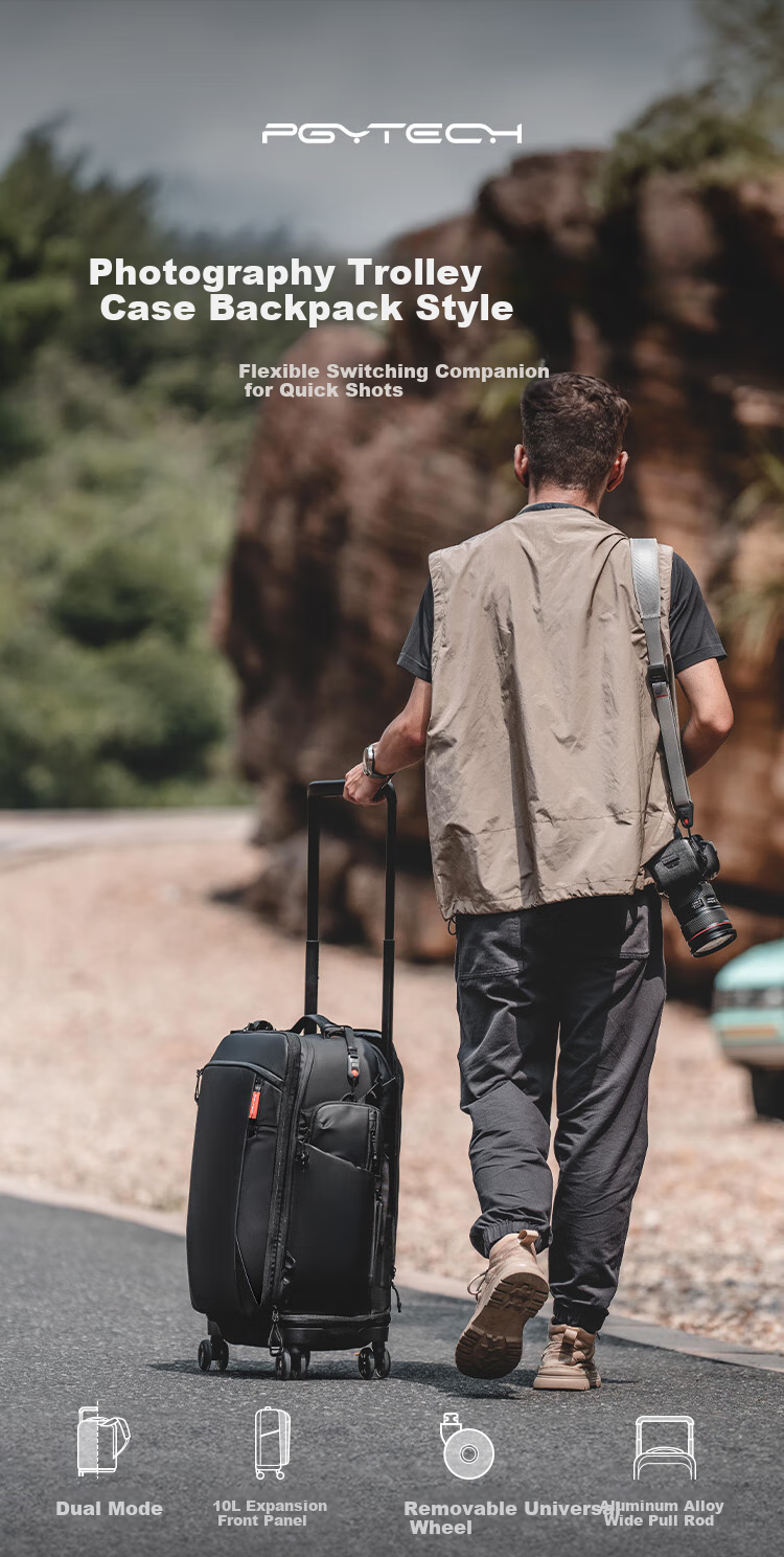 PGYTECH Photography Trolley Case, Professional Mirrorless Outdoor DSLR Camera Bag, Double Shoulder Photography Bag with Universal Wheels, Travel Suitcase, Drone Luggage, Unisex Photography Camera Backpack, Soft Case, 20 Inch 1