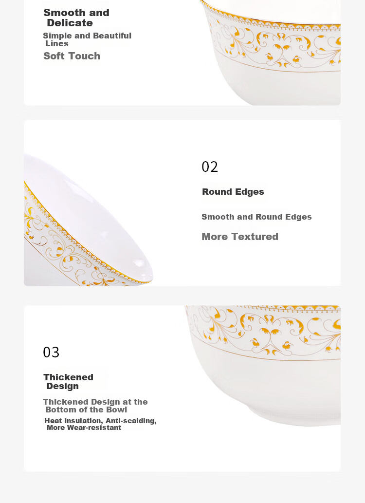 Haoya Jingdezhen Ceramic Dinnerware Set for Home Use, Including Rice Bowls And Small Soup Bowls, European Style, Taiyang Island Design, 4.5 Inches, Set of 4 5