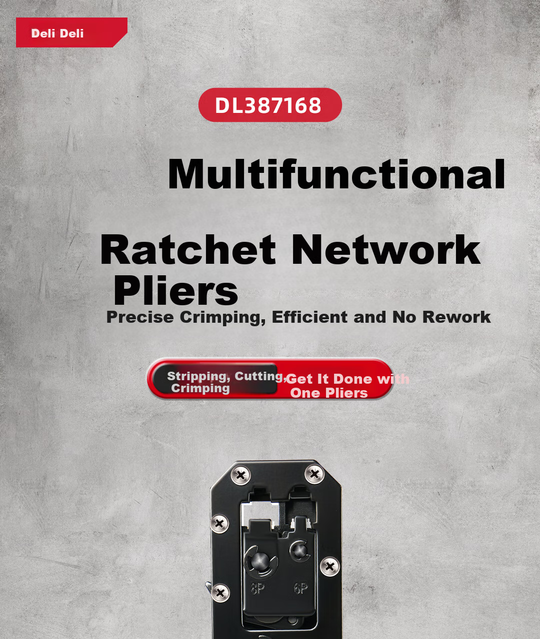 Deli 6P8P Multifunctional Ratchet Network Pliers, Cable Crimper, Vertical Crimping Tool for Telephone Connectors And RJ45 Plugs, Wire Cutter, Wire Stripper 1