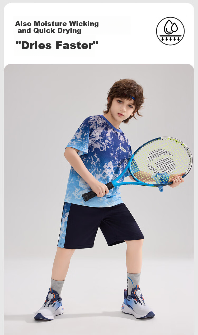 ASK JUNIOR Children's Quick-Dry Summer Outfit, Youth Chinese-Style New Chic Instant Cool Short-Sleeve T-Shirt And Shorts Sports Two-Piece Set 3