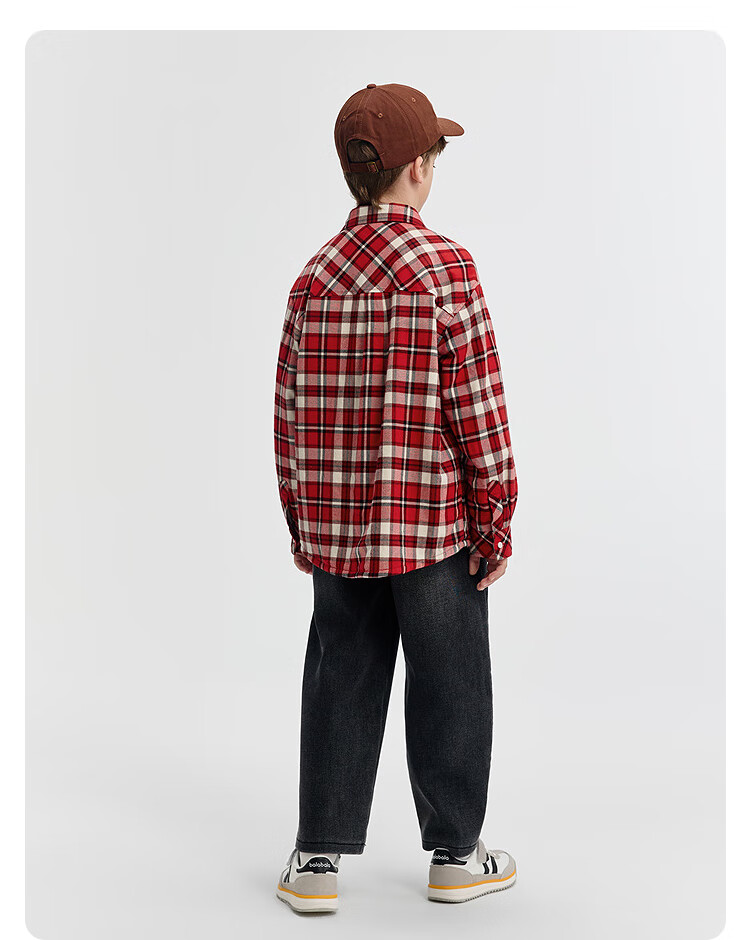 BALABALA Boys' Shirt Children's Big Kids 2025 Autumn Winter Fleece Lined Warm Plaid Casual Shirt 208425102101 4