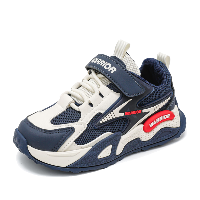 Warrior Boys' Sports Shoes Spring and Autumn Breathable Mesh Running Shoes WZ-1351 Dark Blue/White Size 34