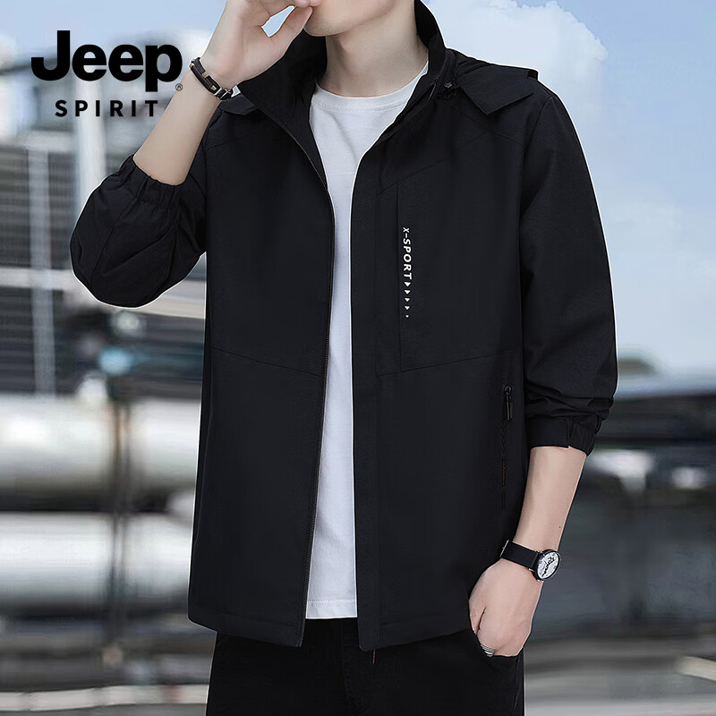 JEEP SPIRIT Men's Casual Lightweight Business Jacket, Versatile Autumn Outerwear for Men, Style 9907, Black, Size 5XL