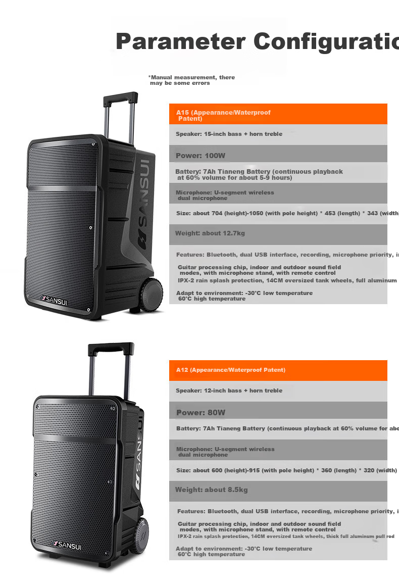 SANSUI E08 Karaoke Speaker, Outdoor Portable Amplifier, High-Volume Bluetooth Mobile Speaker, Powerful Singing Outdoor KTV Performance Stage Dual Microphone 20