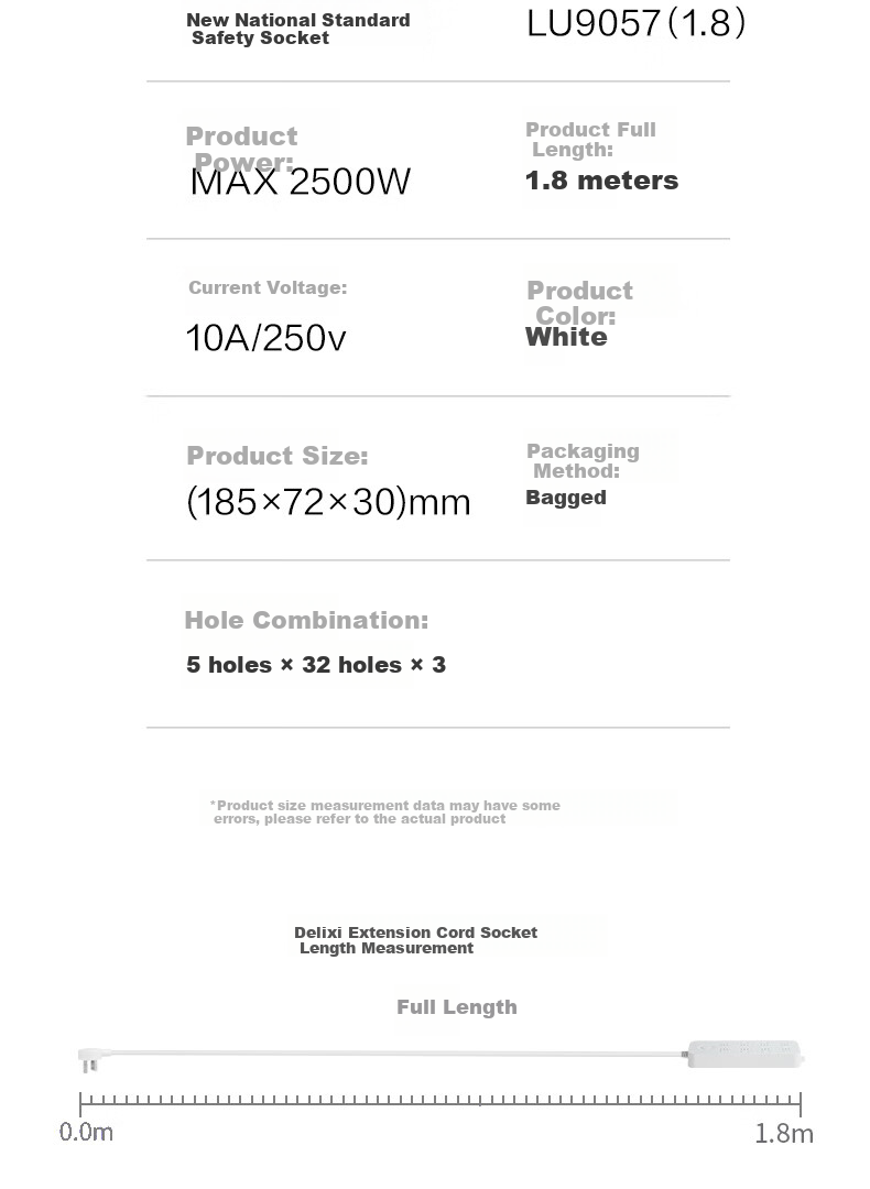 Deli 3C Certified National Standard Safe Power Strip, Extension Cord with Master Switch, 6 Outlets, 1.8m, LU9057(1.8) 10