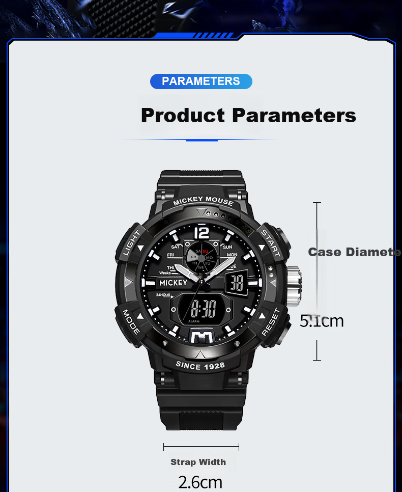 Disney Watch for Men, Students, Trendy Sports, Waterproof, Teenagers, Middle And High School Students, Multifunctional Dual Display Digital Watch, Cool Black And Purple 10