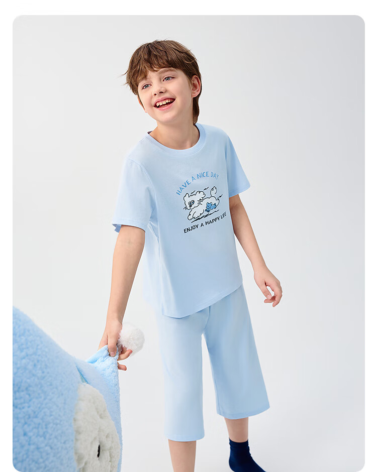 Balabala Kids Pajama Set Boys Girls Homewear Toddler Older Children Air Conditioning Clothes Summer New Pure Cotton 16