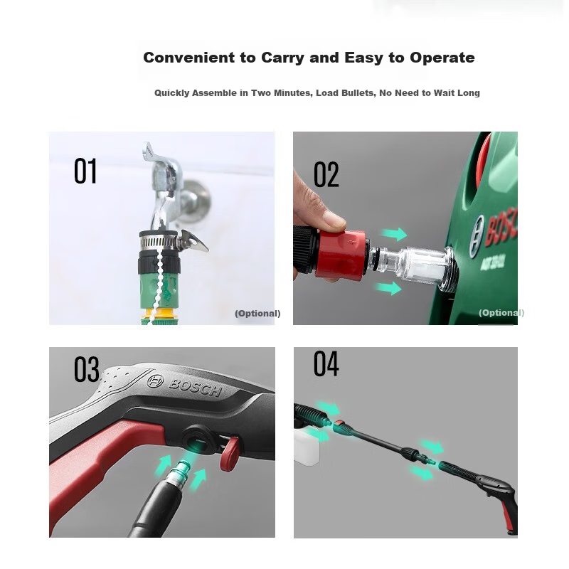 BOSCH EA110 Car Washer, High-Pressure Cleaner, 220V Household High-Pressure Water Gun, Car Washing Pump EA110 + 15-Meter Hose