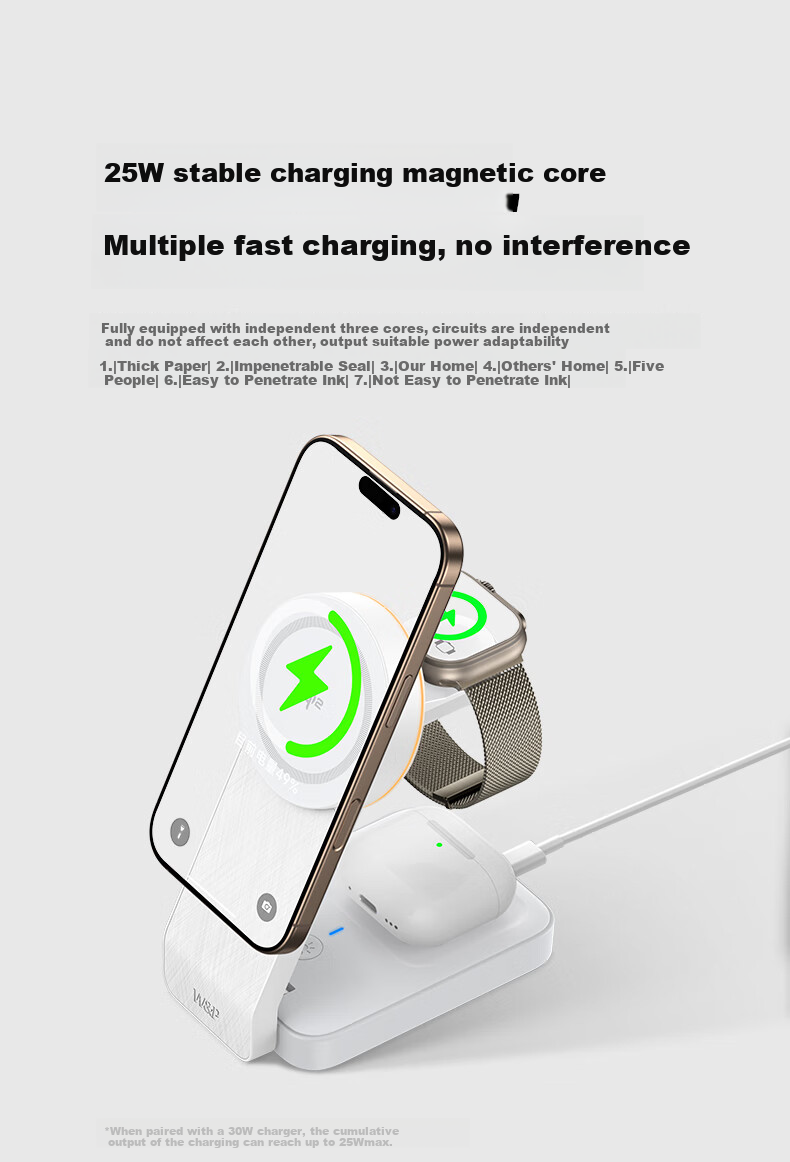 W&P QI2 Certified Apple 18-In Wireless Charger, Portable Magnetic Stand, 25W/15W Fast Charging, Compatible with Earphones, Apple Watch, Wp 19