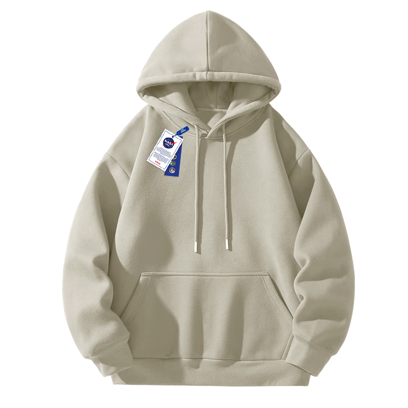 NASA GISS Hooded Sweatshirt for Men, Loose-Fitting Versatile Solid Color Sports Top, Youth Long-Sleeve Jacket, Khaki, 3XL