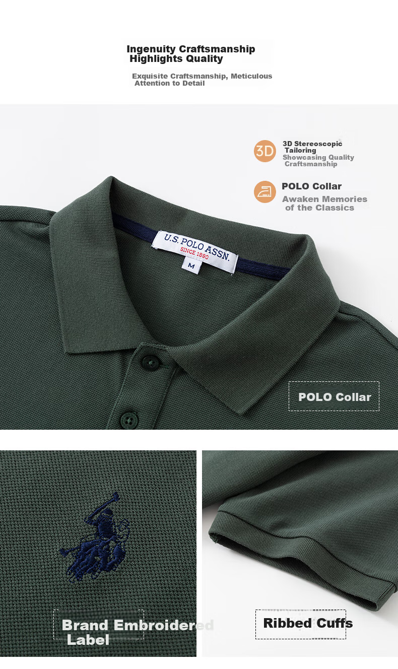 U.S. POLO ASSN. Men's Polo Shirt, Business Casual Summer Short-Sleeve T-Shirt, Collared Half-Sleeve Top, Father's Day Gift 3