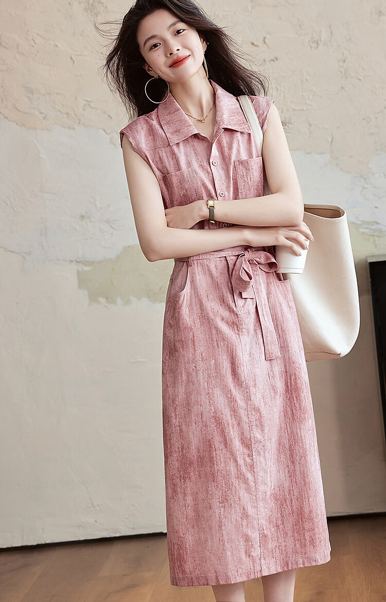 Dme [Zhi Gan Gongzhuang] Summer Faux Bamboo Joint Linen Two-Tone Gradient Lapel Straight-Fit Slimming Women's Dress 12
