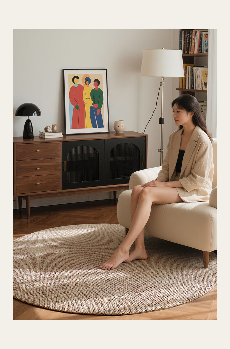 Dajiang Bedroom Bedside Rug, Wool Light Luxury High-End Feel, End-Of Rug, Round Front Carpet, 150x150cm 10