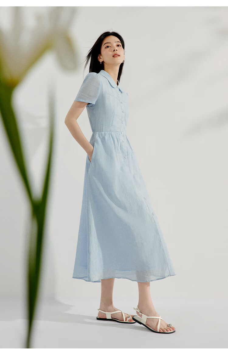INMAN INMAN [Runway Style] Ramie French Doll Collar Dress for Women, Summer 2026 New Light Blue M 20