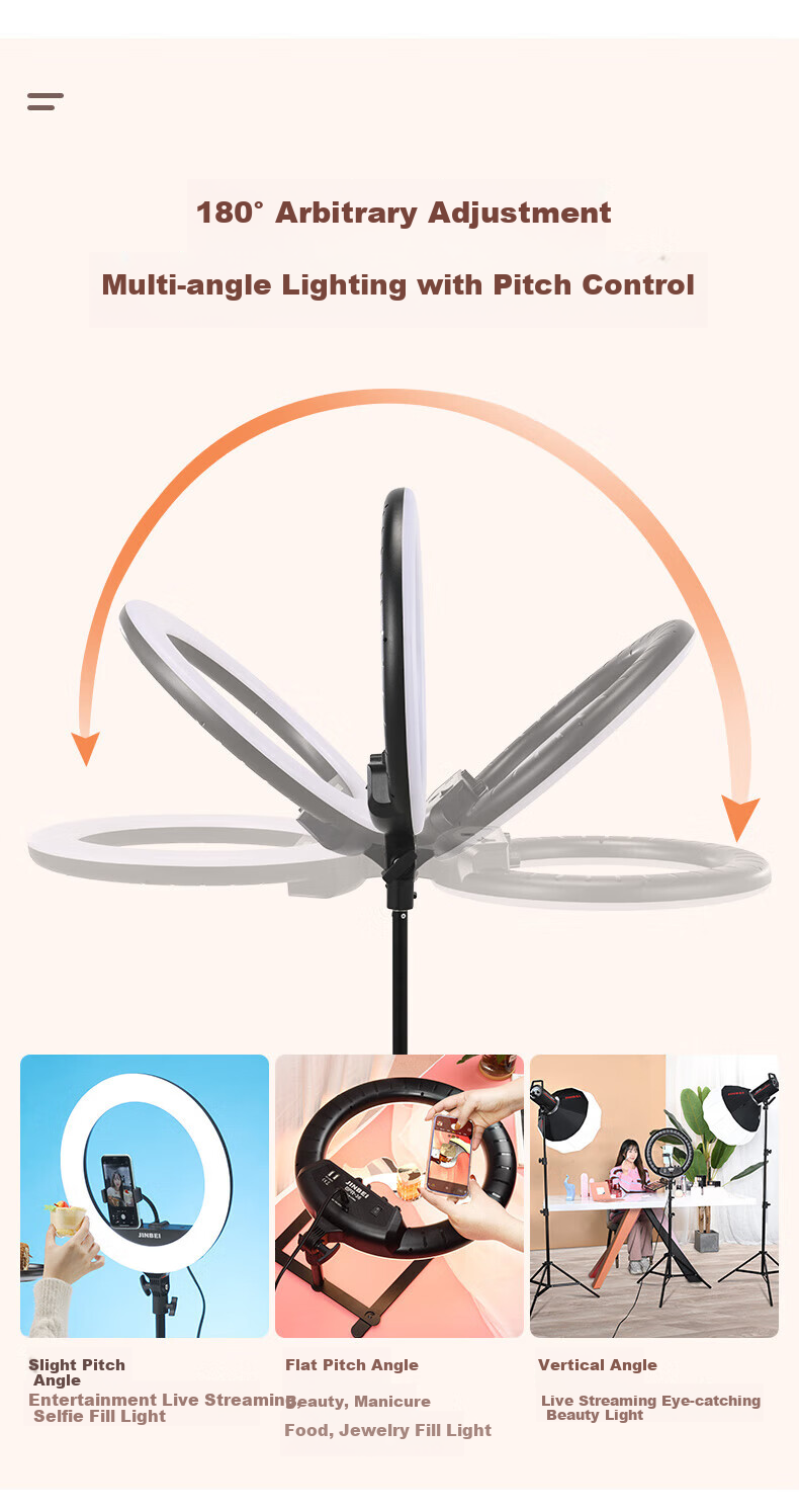 JINBEI EFR-36 Circular Fill Light, LED Mobile Phone Live Streaming Stand Light, Face Light for Streamers, Selfie Photography Beauty Light, Round Cosmetic Tattoo Photography Lighting 7