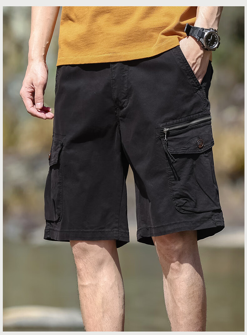 EASTERN CAMEL Men's Cargo Shorts, Casual Five-Point Pants, Spring And Summer Mid-Length Pants, Thin Style, Large Pocket Trousers, Khaki, Size 29 12