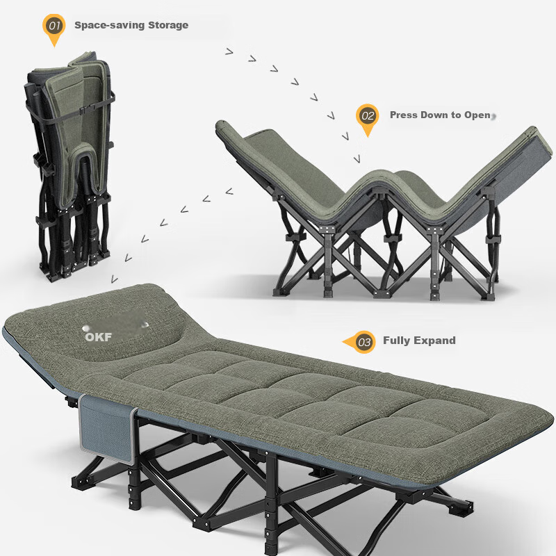 OKeefe Folding Bed 14-Leg Single Nap Bed Multifunctional Military Cot Recliner Care Bed Office Nap Bed Military Cot