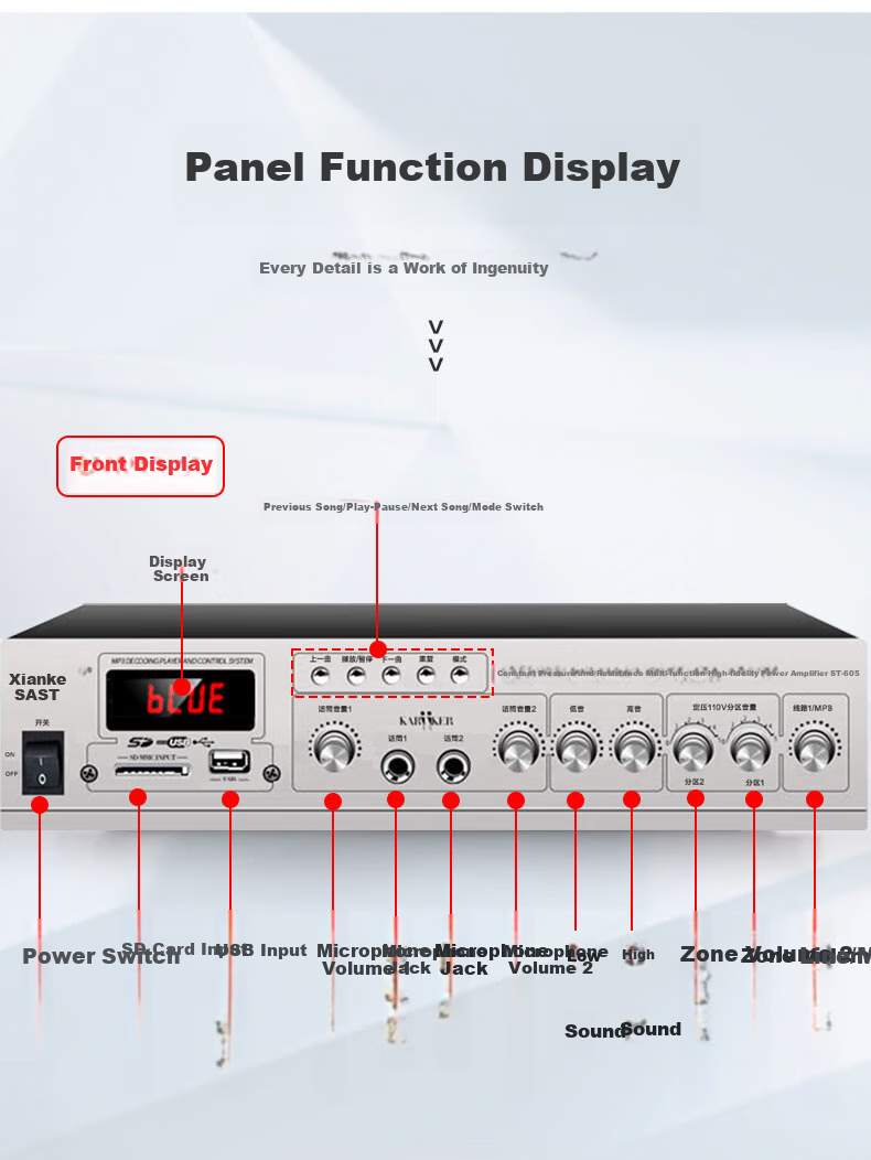 SAST High-Power Bluetooth Constant Voltage Amplifier, Mini Public Speaker, Ceiling-Mounted Sound System, Wall-Mounted Column Speaker, U-Disk, for Shops, Conference Rooms, Home Theater Combination SU-100 10