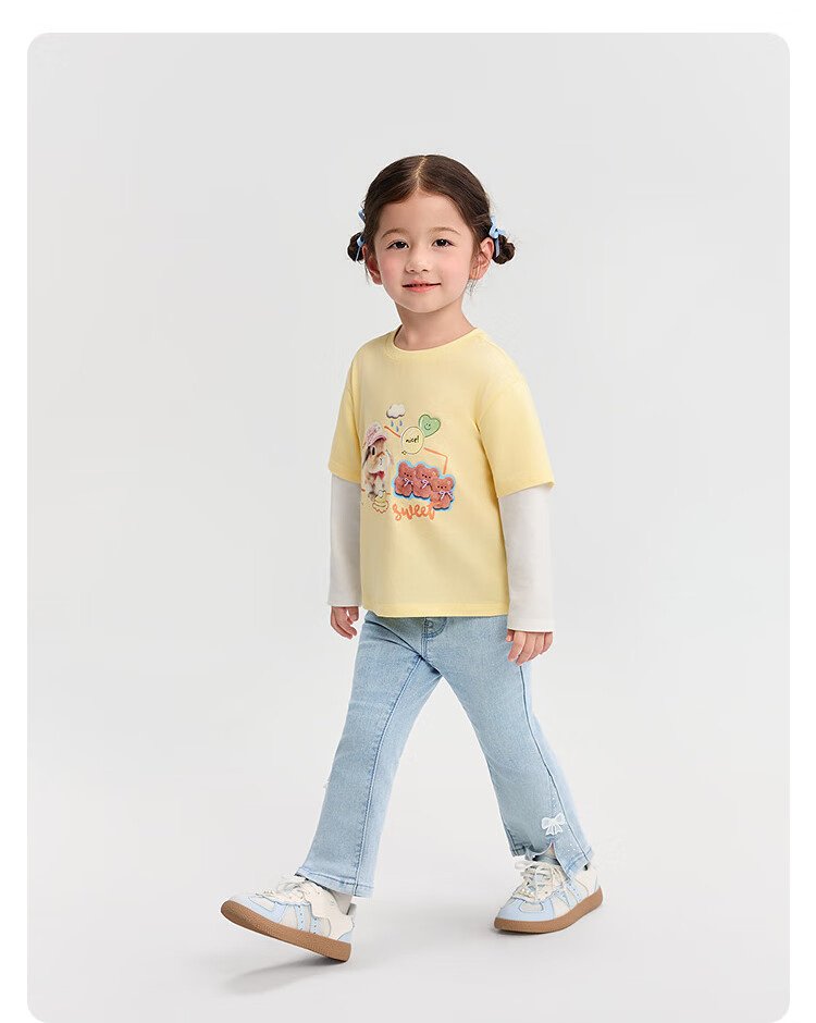 BALABALA Children's Clothing Baby T-Shirt Faux Two-Piece Long-Sleeve Top for Girls, Autumn Wear 2025, Printed Cute 209325100004 25