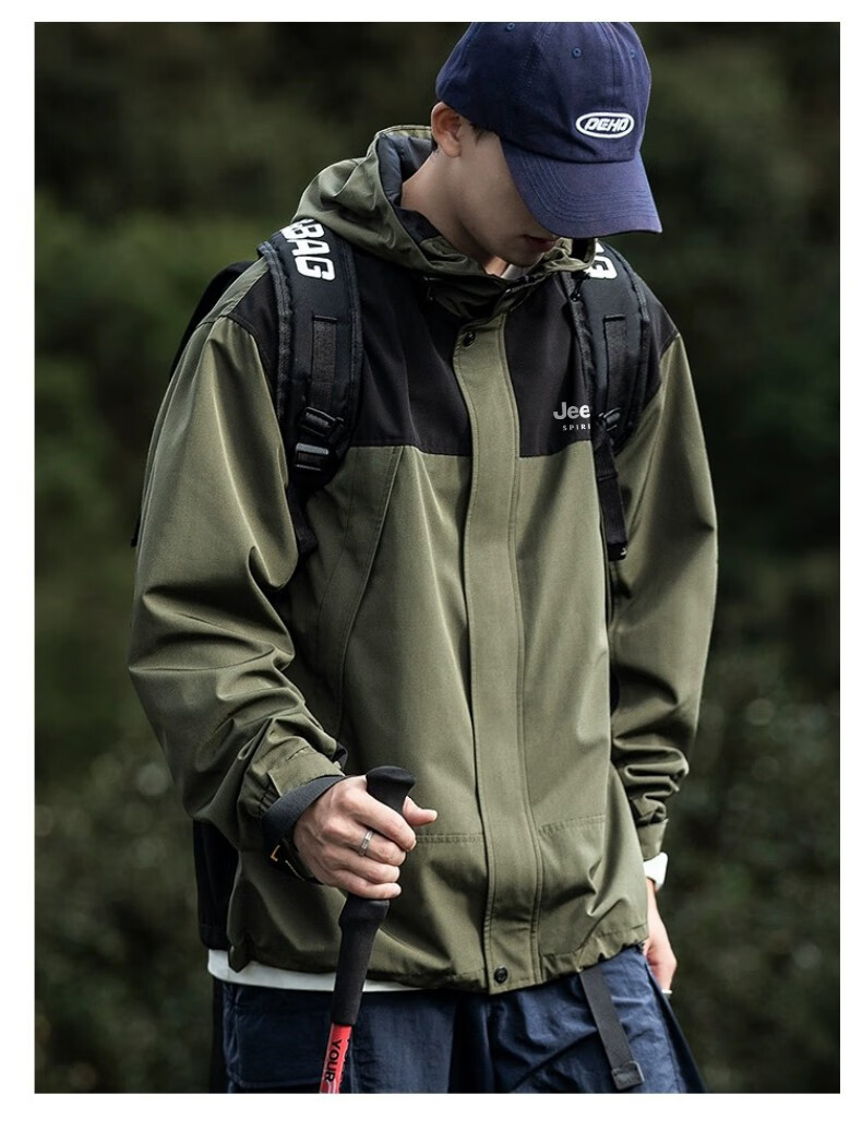 JEEP SPIRIT Men's Windbreaker Jacket for Spring And Autumn, Color-Block Trendy Outdoor Hiking Coat, Black, Size S 12
