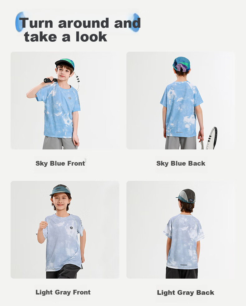 BANDOCIN Boys' Quick-Dry Short Sleeve T-Shirt, Summer Lightweight Breathable for Older Children, 2026 New Style, Sky Blue, Size 170 4