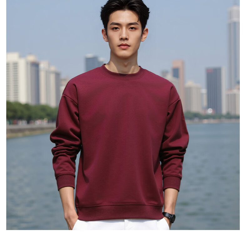 ROMON Men's Sweatshirt Spring and Autumn Milk Silk Heavyweight 300G Casual Fashion Loose Long Sleeve Basic Shirt for Men 14