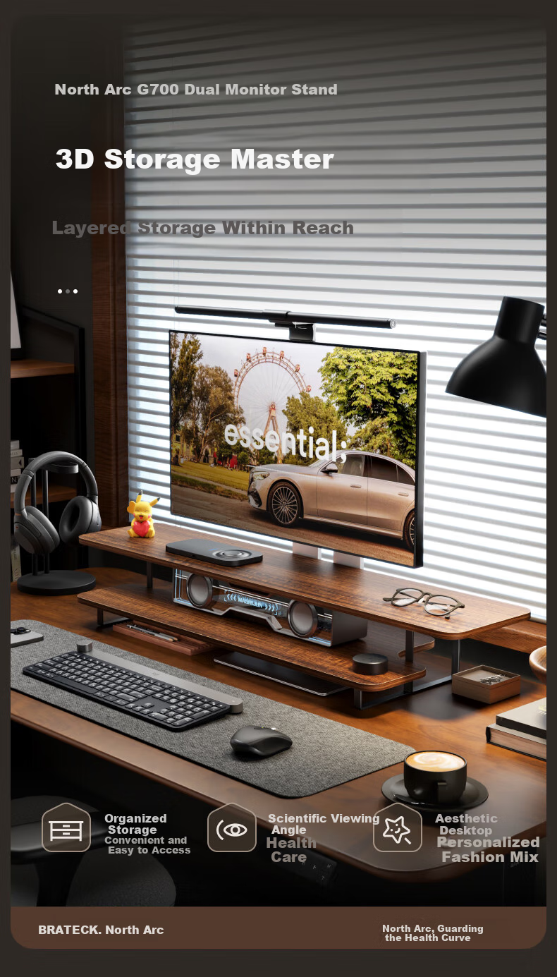 Brateck Beihu Dual-Layer Monitor Riser Stand Desktop Computer Stand Laptop Stand G700S Brown 1