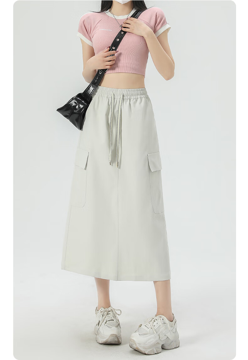 Langsha Women's Workwear High-Waist American Style Versatile Mid-Length A-Line Skirt Summer Casual Commuter Skirt 18