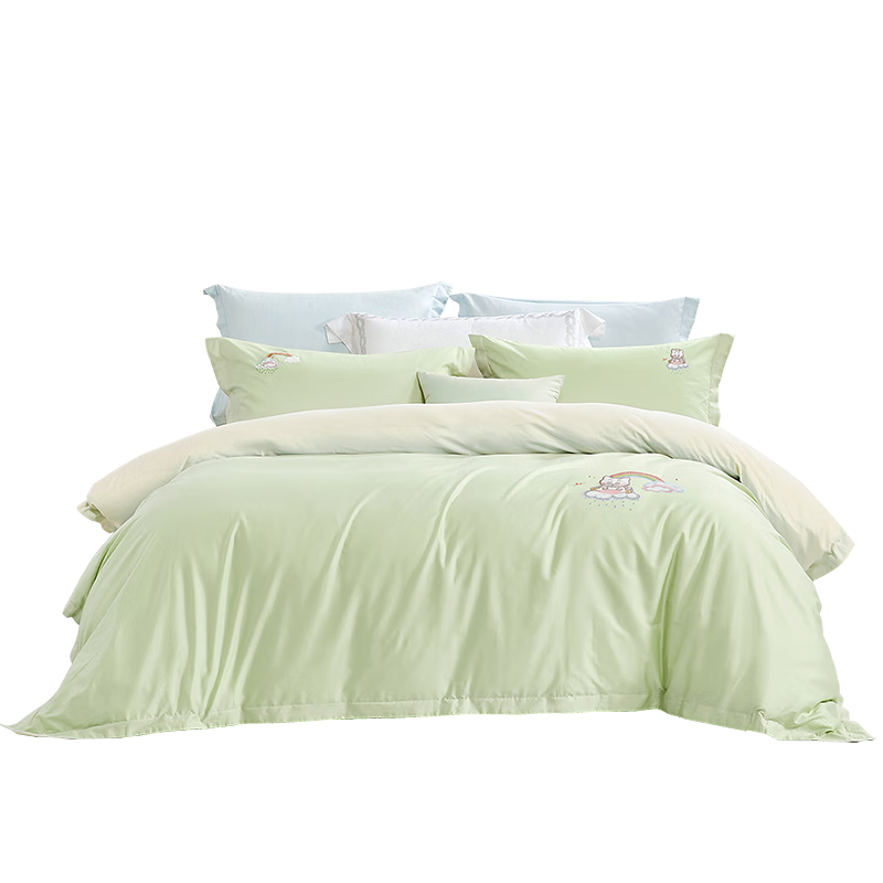 Fuannaertong Class A Pure Cotton Three-Piece Set, Cartoon Embroidery, All-Cotton Bed Sheet And Duvet Cover, Bedding for 1.2-Meter Bed