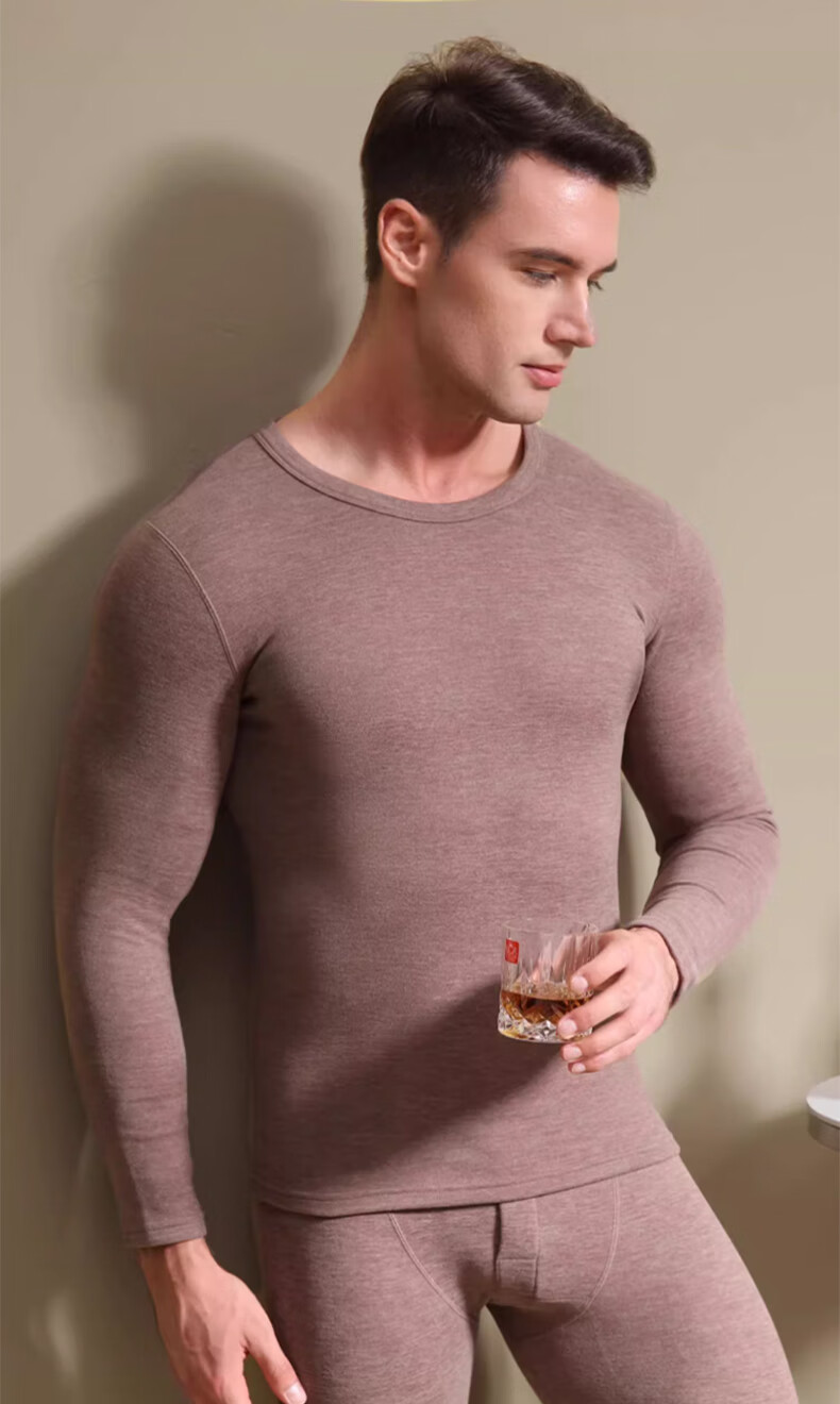 BOPRUIEY Men's Pure Cotton Thermal Underwear Set Autumn Winter Long Johns Cotton Base Layer Shirt and Pants 17