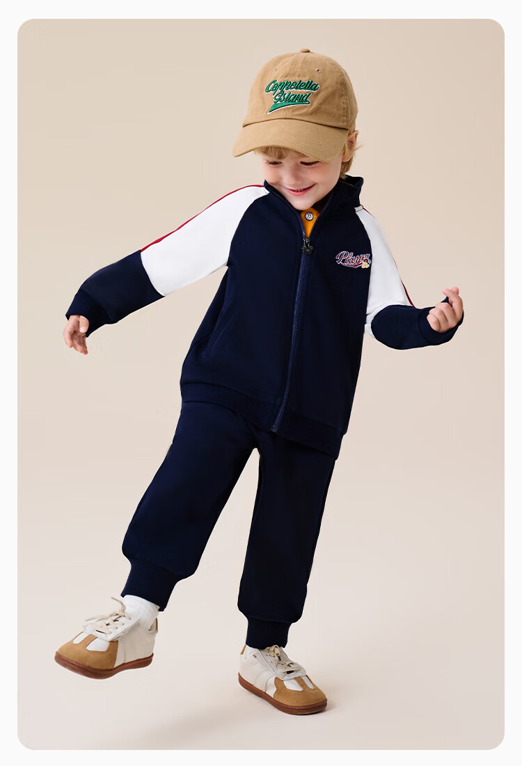 Classic Teddy Kids Set Boys Girls Jacket and Pants 2-Piece Mid-Child Spring Casual Sports School Style Dark Blue Size 90 12