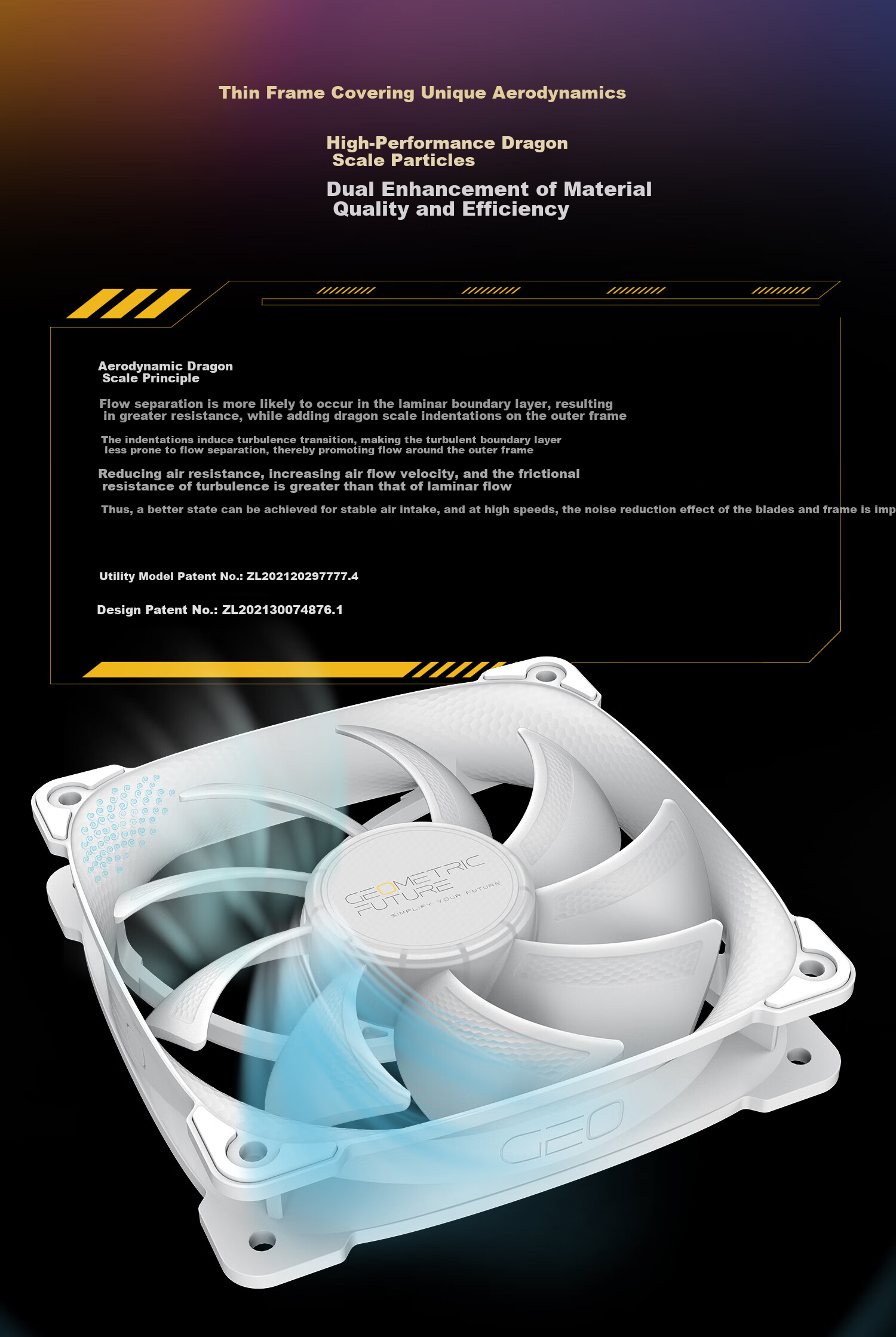GeometricFuture Case Cooling Fan, Xiaolongshen 2501W/12cm/aRGB, White, Single Pack 5