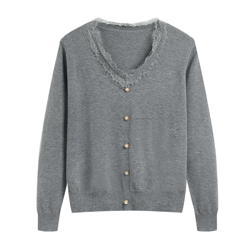 She Enjoy Women's Knitwear Lace Splice V-Neck Knit Base Shirt Fashion Versatile Soft Sweater Top T53Z045