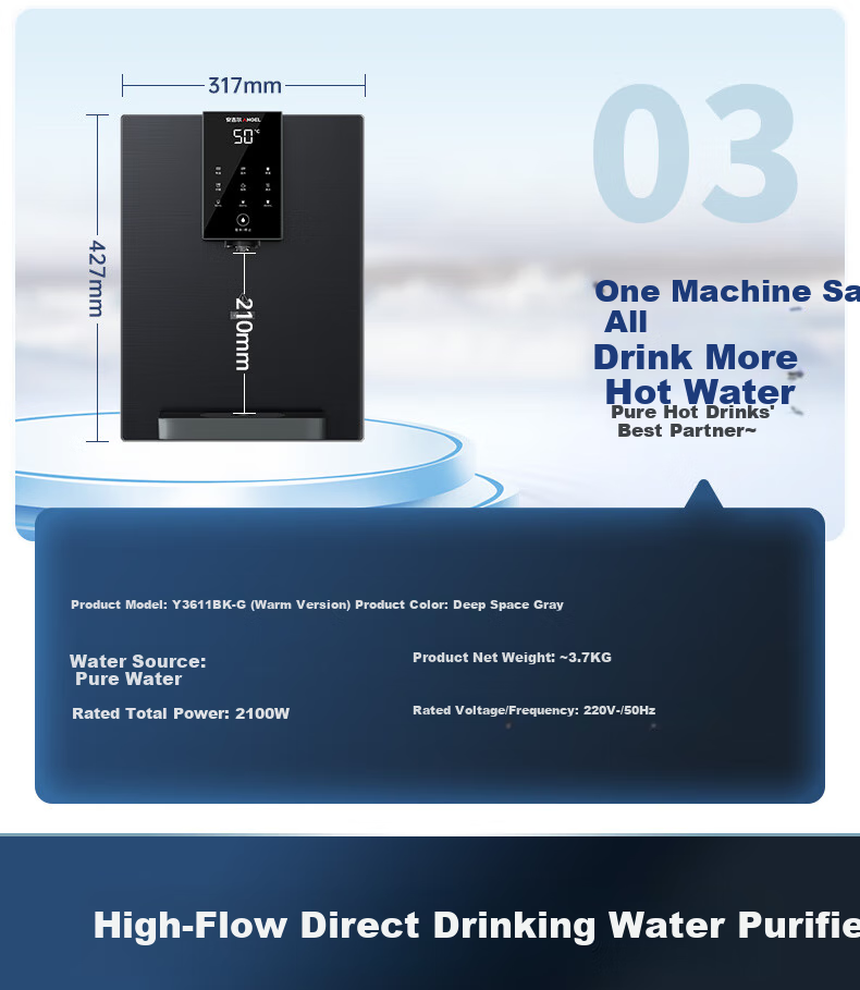 Anjier Whole House Water Purifier Home Three-Piece Set [Yulong Pro1200G + 3526 Pre-Filter + 3611 Under-Sink System], Reverse Osmosis Under-Sink Filter 5