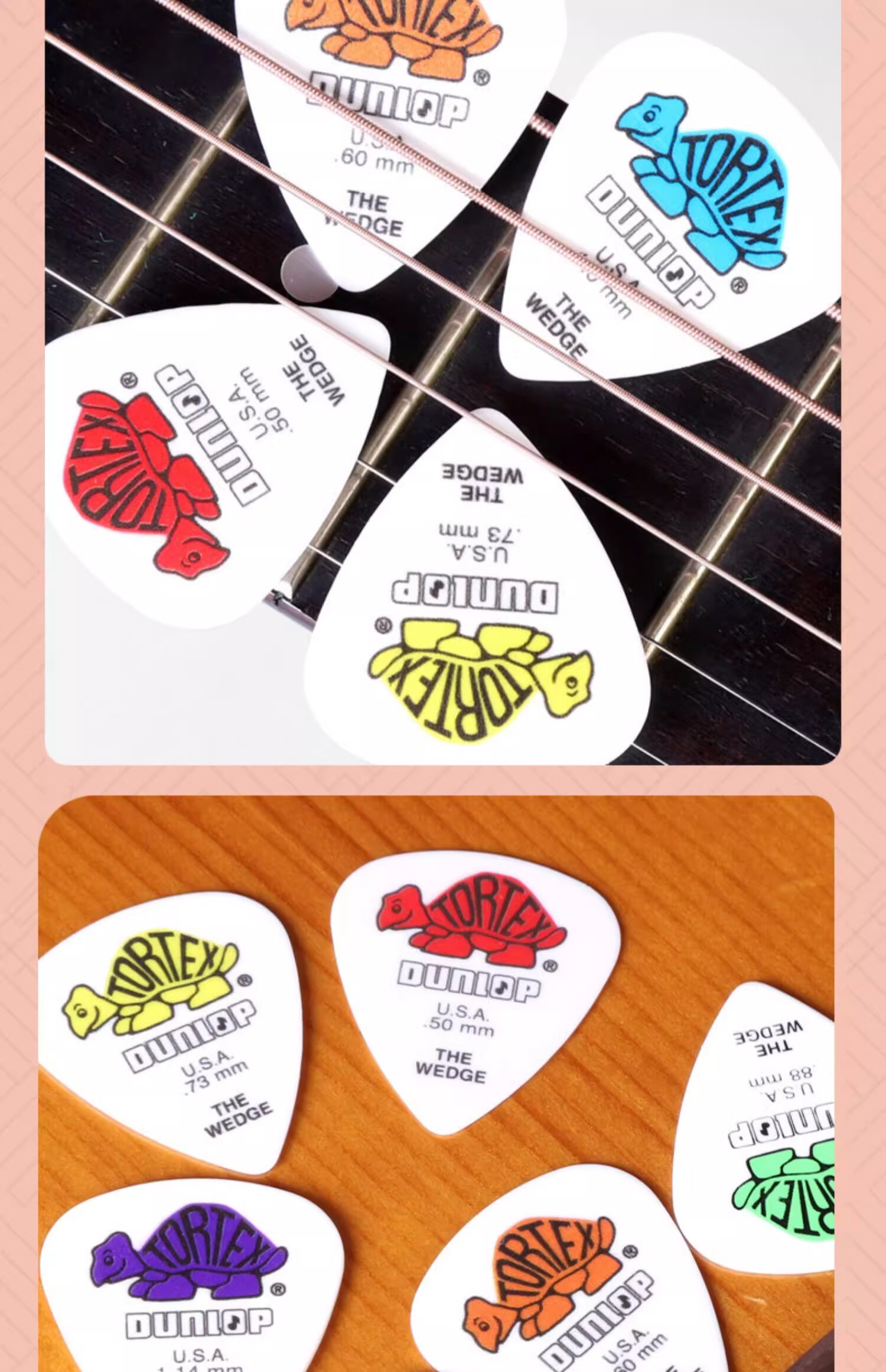 DUNLOP Colored Little Turtle Guitar Picks, Acoustic Folk String Skimming Quick Play, 424R Series, 6 Picks with Varying Thickness 19