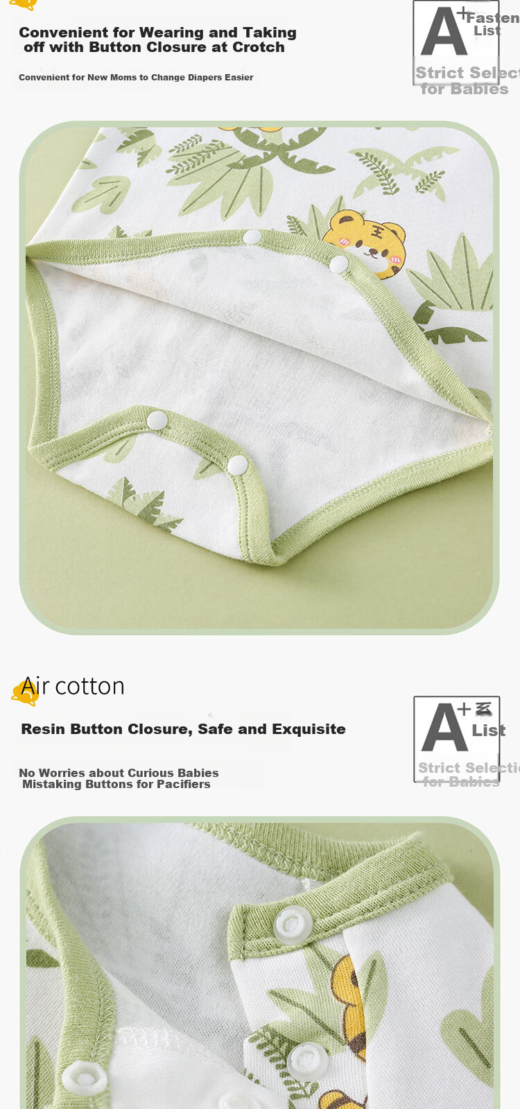 DUOXILUK Baby Romper, Summer Thin Style, Triangle Onesie, Newborn Bodysuit, Full-Print Light Green Tiger Pattern, 80cm 1