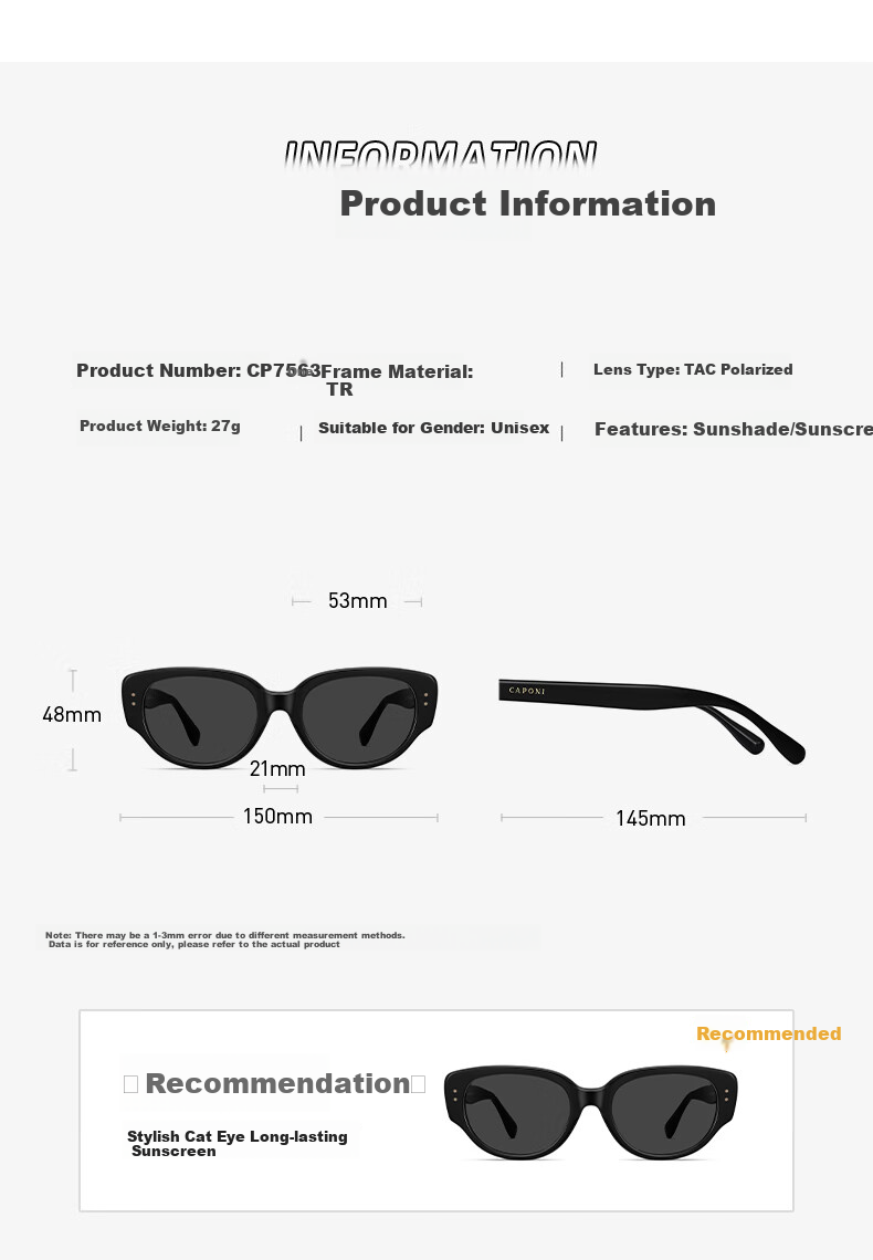 CAPONI Cat Eye Sunglasses for Women, Polarized Sunglasses, Father's Gift for Boyfriend, Girlfriend Or Wife, Practical Eyewear Gift Box Set 19