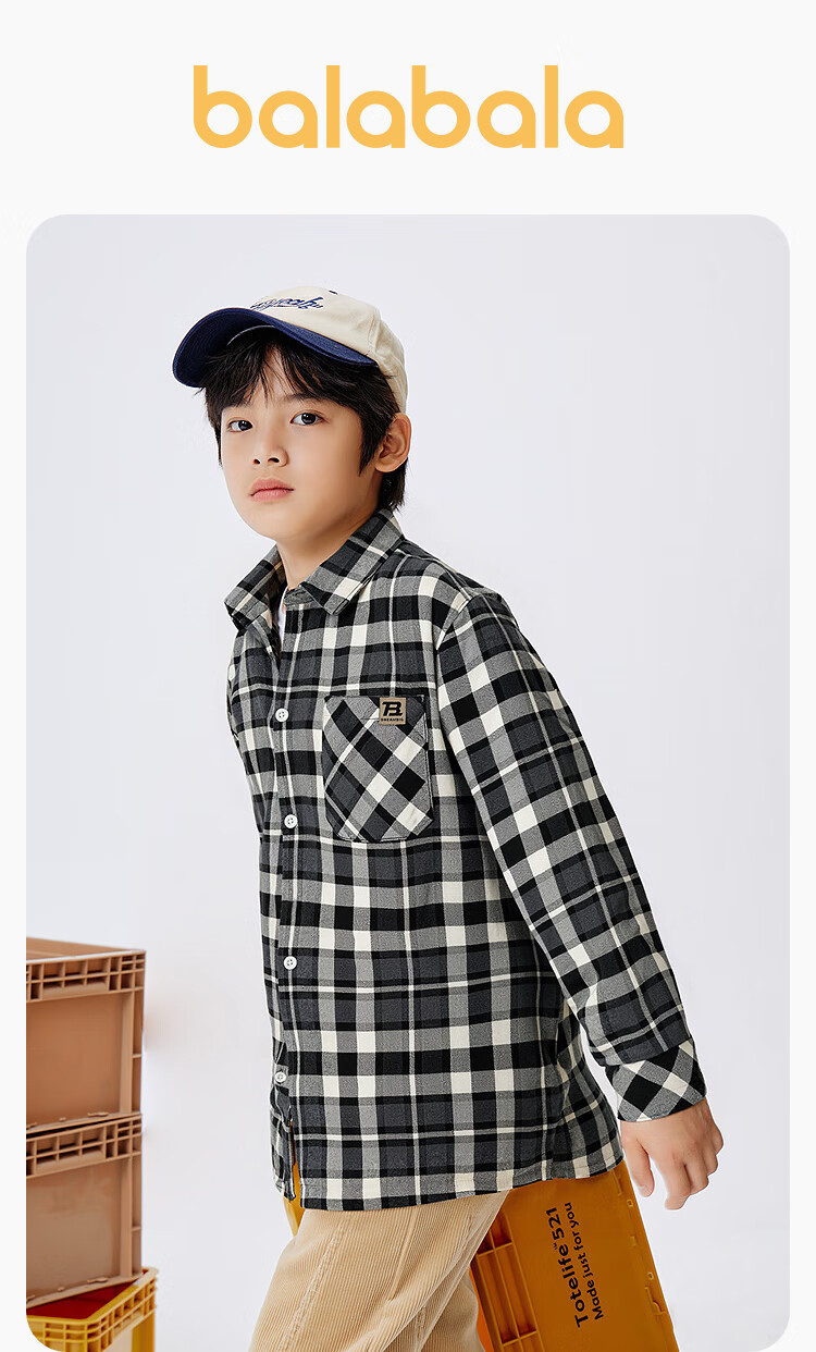 BALABALA Boys' Shirt Children's Big Kids 2025 Autumn Winter Fleece Lined Warm Plaid Casual Shirt 208425102101 1