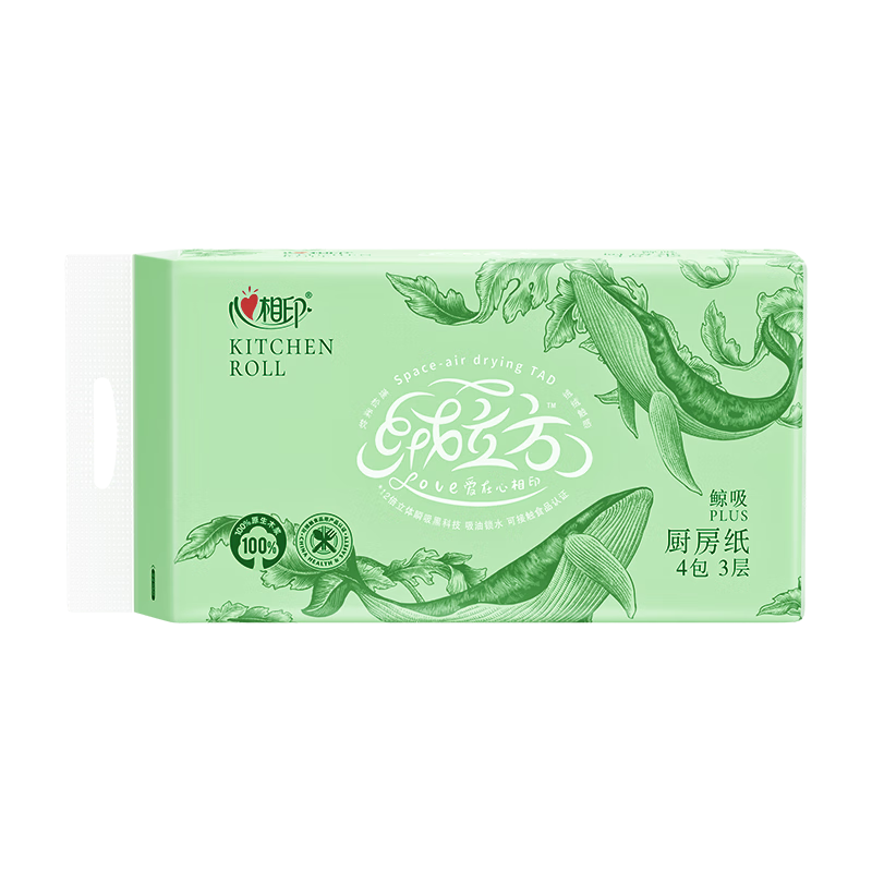 Mind Act Upon Mind Kitchen Paper Towels, Ronglifang Series, 60 Sheets * 4 Packs Plastic Wrapped, Kitchen Tissues, Thickened Oil-Absorbing, Can Be Used with Food