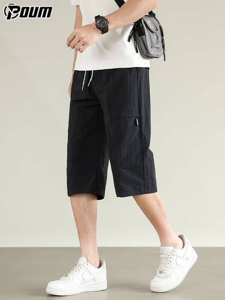 POUM Ice Silk Trendy Brand Three-Quarter Length Pants for Men, Summer Style, Casual American-Style Sports Quick-Dry Shorts, 0003 Coffee Color, 2XL 7