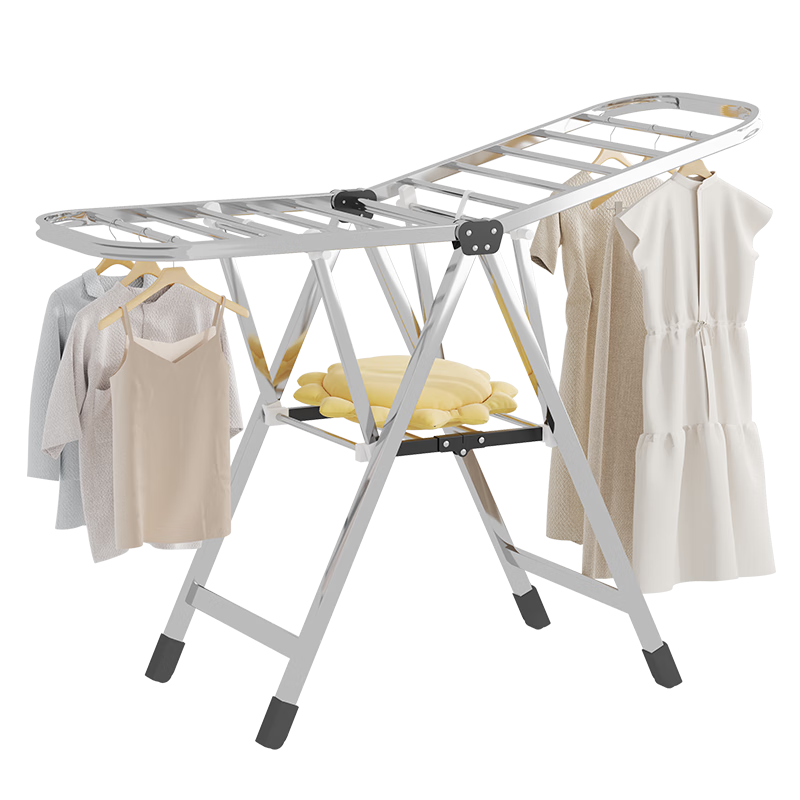 JD Original Floor-Standing Folding Clothes Hanger, Stainless Steel Drying Rod, Clothes And Quilt Drying Rack, Wing-Shaped Folding Drying Stand