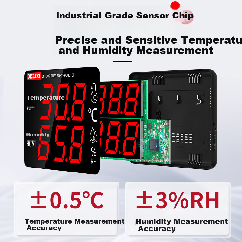 DELIXI ELECTRIC Industrial-Grade Indoor Temperature And Humidity Meter, Large Screen Electronic High-Precision Wall-Mounted Temperature And Humidity Display, Ultra-Temperature Alarm