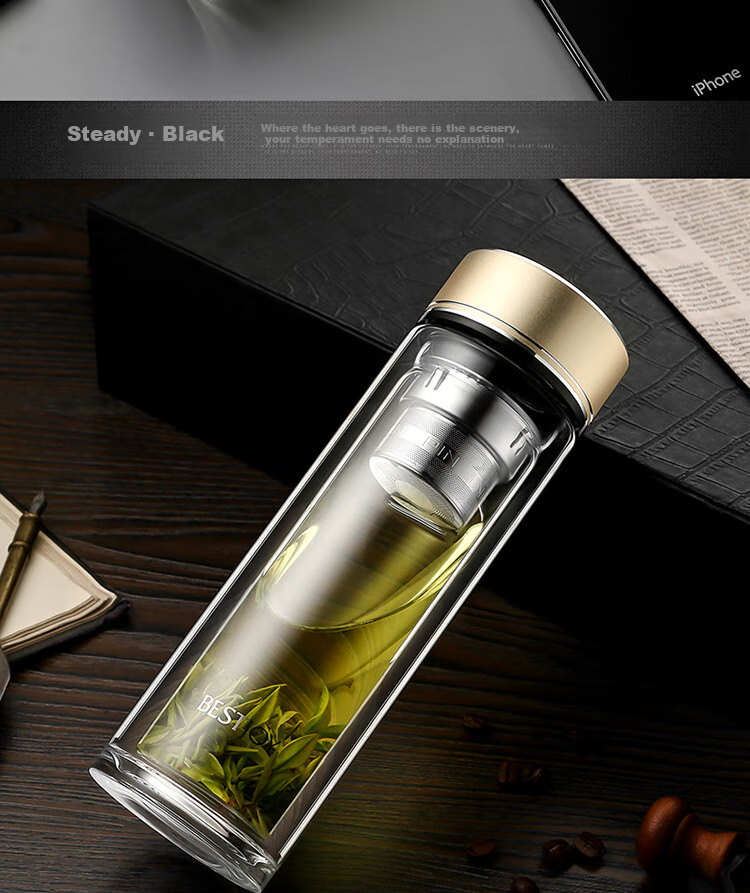 FUGURNG BESTJOY Double-Layer Glass Water Cup Portable Home Tea Cup with Filter for Men and Women Business Office 320ml Natural Color 10