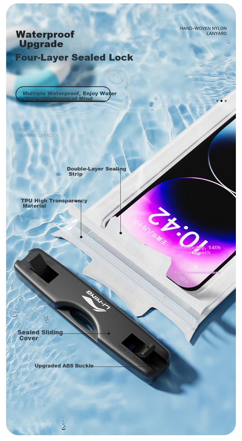 LI-NING Waterproof Touchscreen Phone Pouch Swimming Dustproof Protective Case Underwater Shooting Tool 7161 Black 4