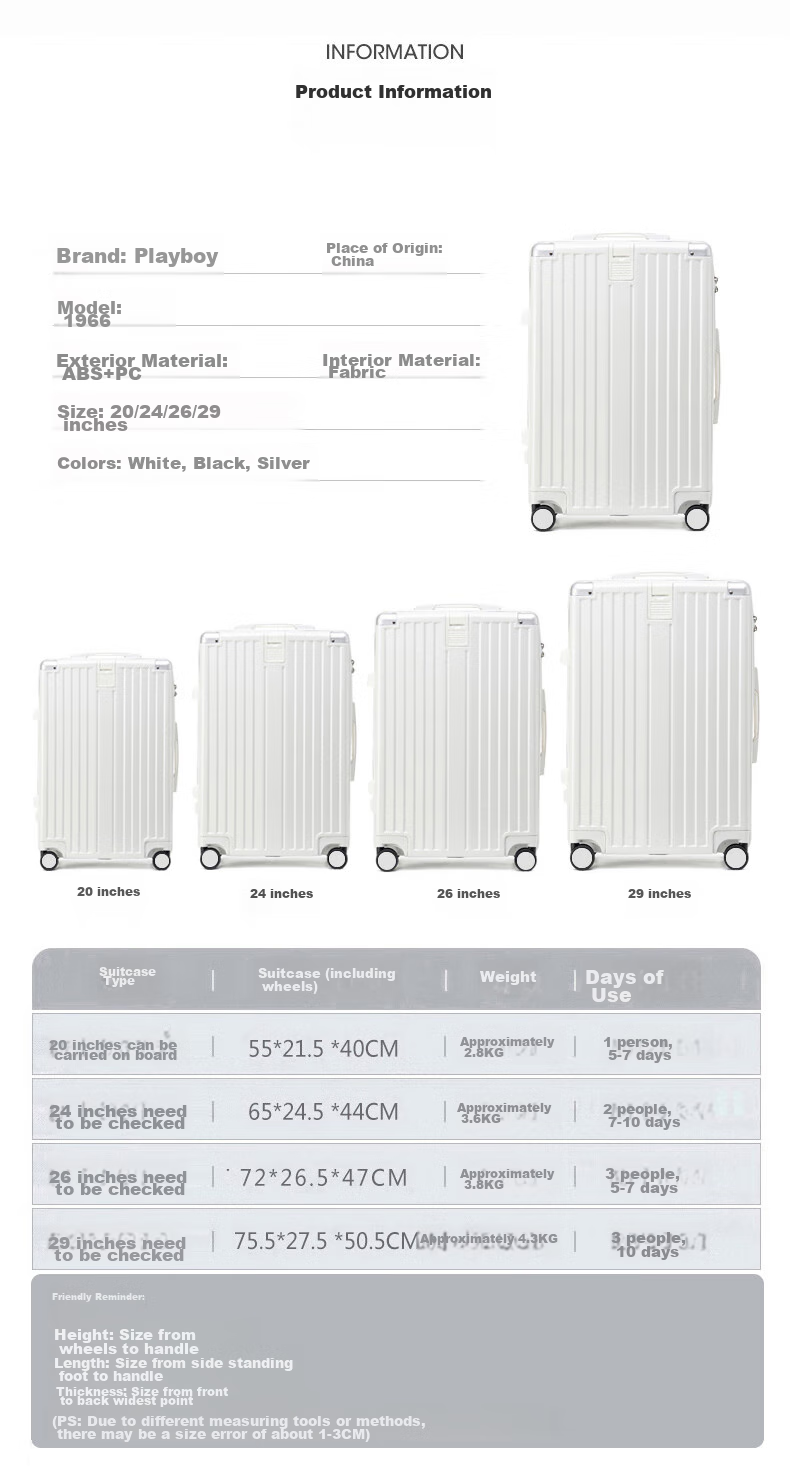 Huahuagongzi Luggage Suitcase, Carry-On Case for Women And Men, Trolley Suitcase, Large Capacity Travel Case for Students, Password Lock Leather Suitcase, 20-Inch White 14