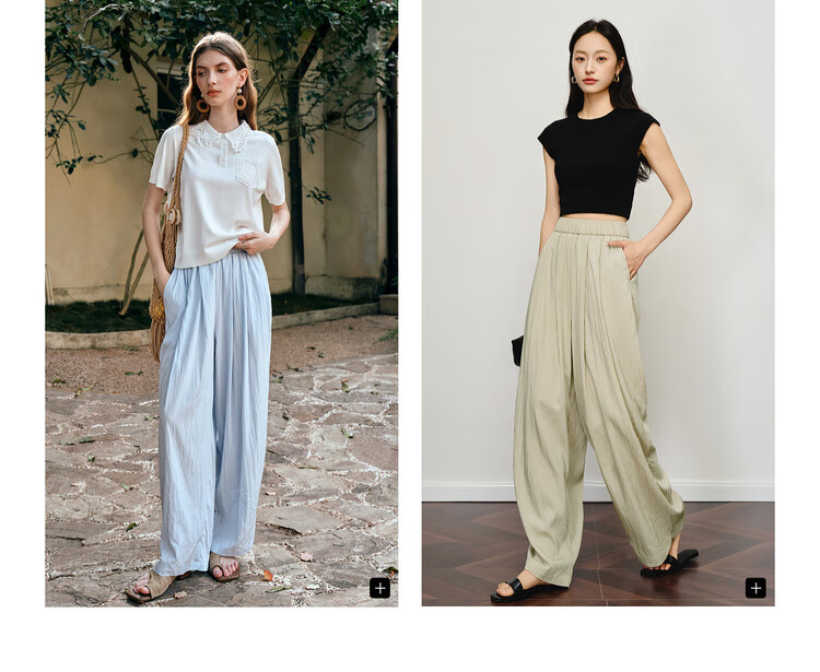 Olrain Women's Loose Wide-Leg Floor-Length Yamamoto Pants Summer High-Waist Slim Casual Pants Blue S 6