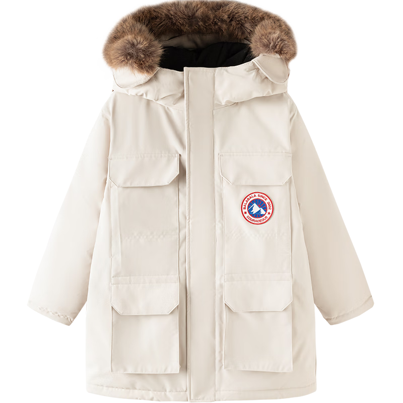 BALABALA Kids Down Jacket Boys Girls 2025 Winter New Mid-Length Thickened Warm Coat with Fur Collar for Older Children