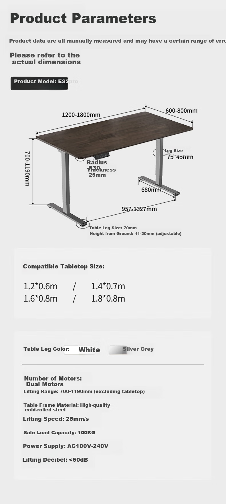 Loctek Electric Height Adjustable Desk Computer Stand for Standing Work, Home Office Desk ES2Pro/1.4m Elegant White 7