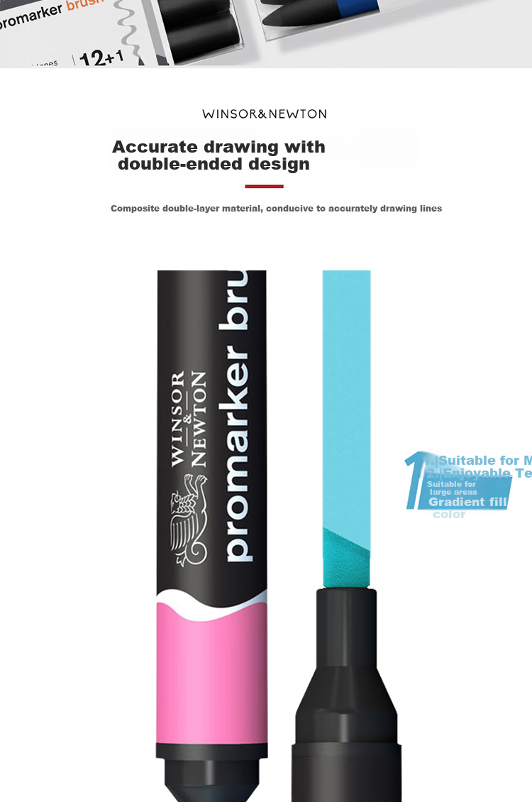 WINSOR&NEWTON [Freud Brand] Alcohol-Based Dual-Tip Marker Set with Soft Tips And Classic Set of 12 Colors Watercolor Pens 1